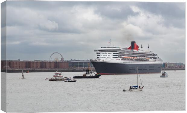 Queen Mary 2 turning on the River Mersey Canvas Print by Jason Wells