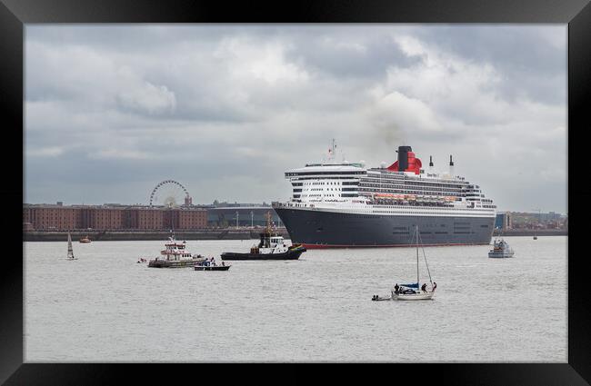 Queen Mary 2 turning on the River Mersey Framed Print by Jason Wells