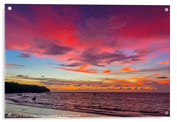 Red sunset at Bang Tao Beach, Phuket, Thailand Acrylic by Kevin Hellon