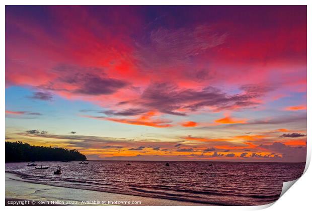 Red sunset at Bang Tao Beach, Phuket, Thailand Print by Kevin Hellon