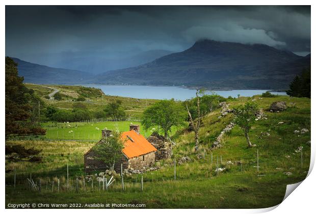 Remote cottage Upper Loch Torridon Scotland Print by Chris Warren