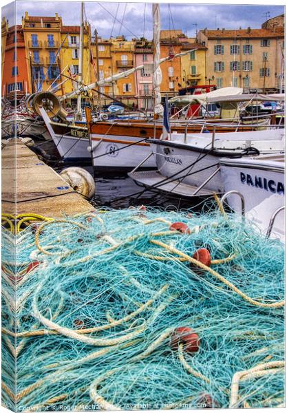 Earth-Toned Fishing Scene in St Tropez Canvas Print by Roger Mechan