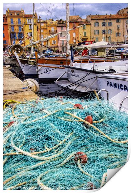 Earth-Toned Fishing Scene in St Tropez Print by Roger Mechan
