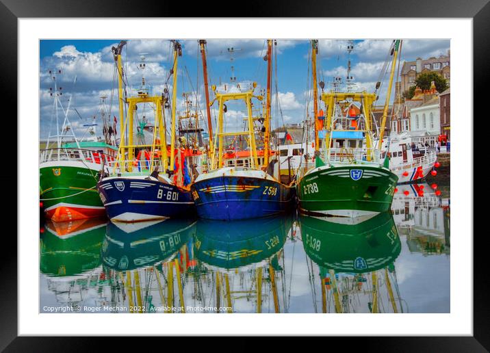 Serenity of Trawler Reflections Framed Mounted Print by Roger Mechan