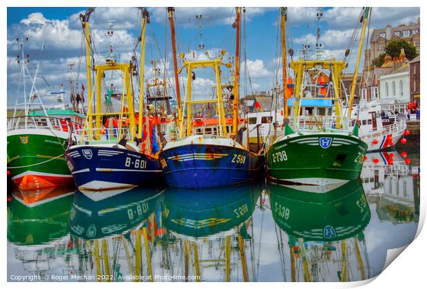 Serenity of Trawler Reflections Print by Roger Mechan