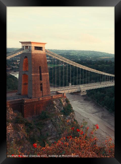 Clifton Suspension Bridge Tower, Avon Framed Print by Peter Greenway