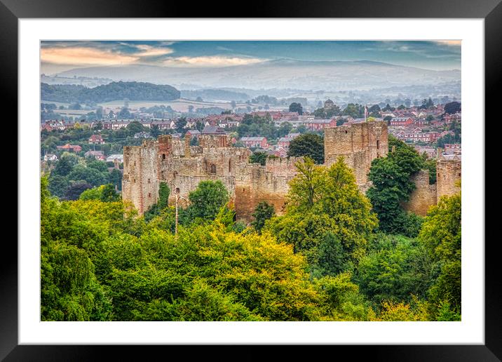 Castle ruins overlooking Ludlow Framed Mounted Print by Roger Mechan
