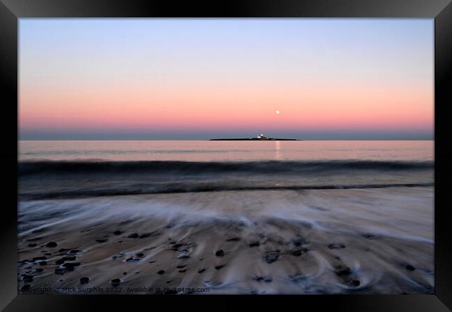 Coquet Island Moonrise with Sea Trails Framed Print by Mick Surphlis