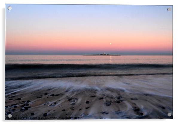 Coquet Island Moonrise with Sea Trails Acrylic by Mick Surphlis