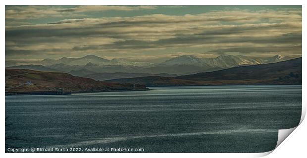 A view across the sea of distant snow covered hills. Print by Richard Smith