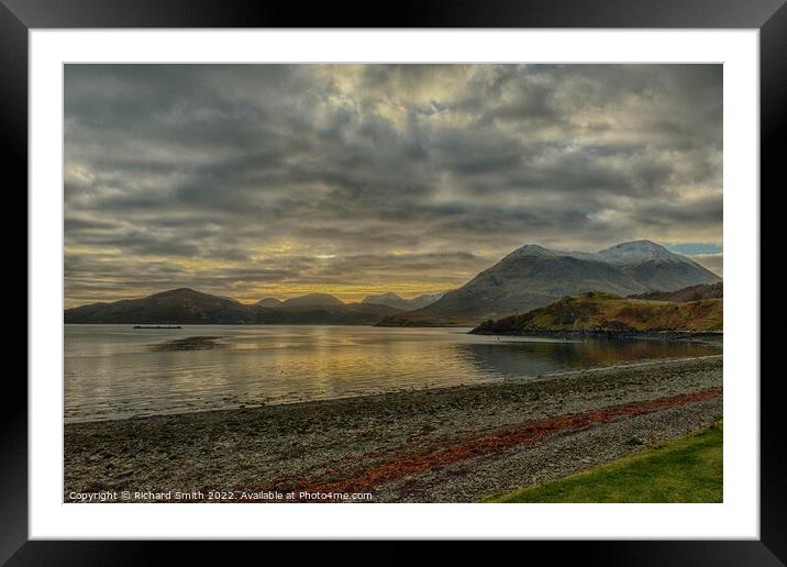 A view across Balmeanach Bay to the hill called Glamaig Framed Mounted Print by Richard Smith