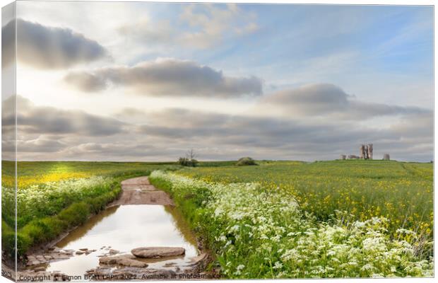 Flooded broken road leading to ruined Bawsey church Canvas Print by Simon Bratt LRPS