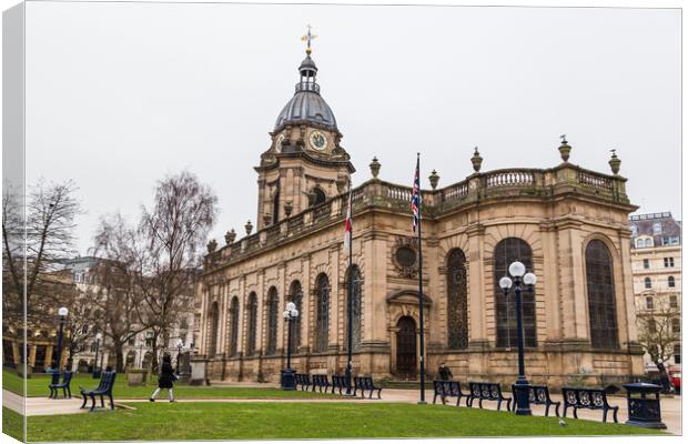 Birmingham cathedral under an overcast sky Canvas Print by Jason Wells