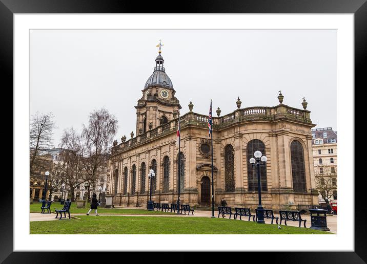 Birmingham cathedral under an overcast sky Framed Mounted Print by Jason Wells