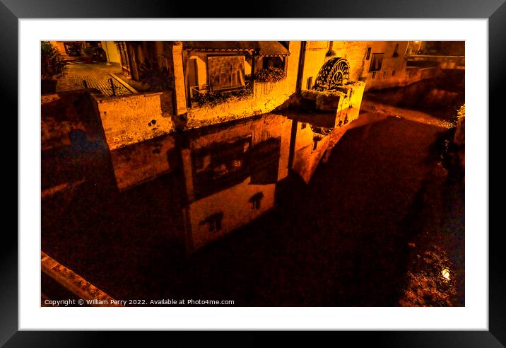 Mill Aure River Night Bayeux Center Normandy France Framed Mounted Print by William Perry