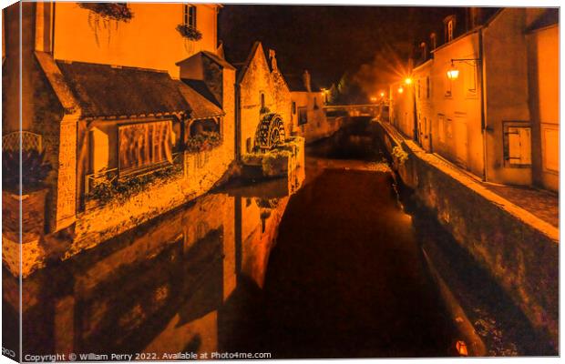 Old Buildings Mill Night Aure River Bayeux Center Normandy Franc Canvas Print by William Perry