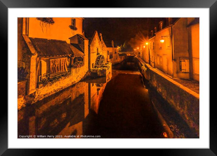 Old Buildings Mill Night Aure River Bayeux Center Normandy Franc Framed Mounted Print by William Perry