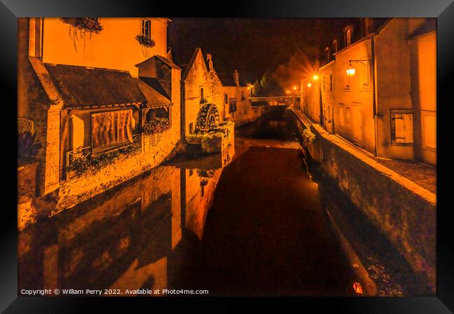 Old Buildings Mill Night Aure River Bayeux Center Normandy Franc Framed Print by William Perry