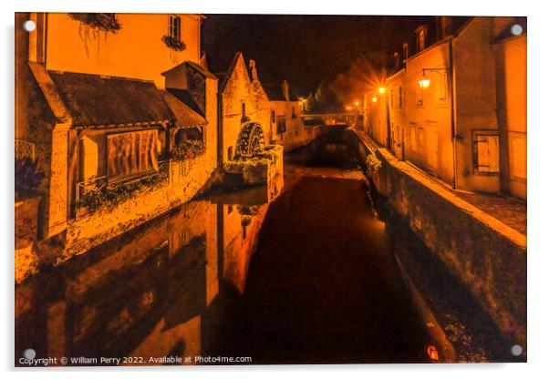 Old Buildings Mill Night Aure River Bayeux Center Normandy Franc Acrylic by William Perry