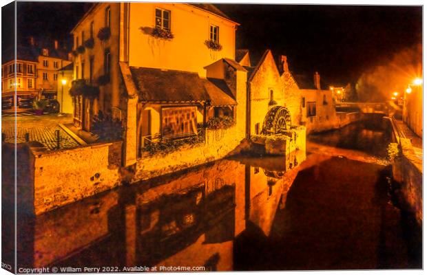 Mill Aure River Night Bayeux Center Normandy France Canvas Print by William Perry