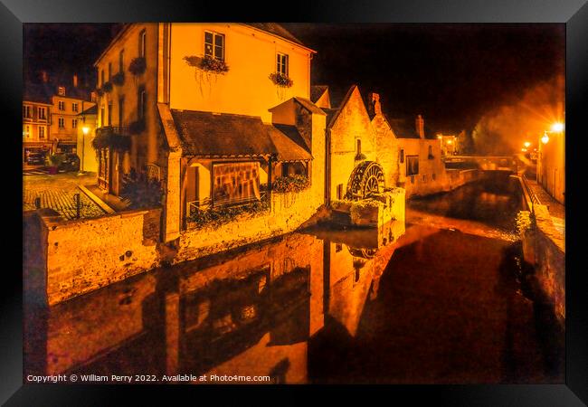 Mill Aure River Night Bayeux Center Normandy France Framed Print by William Perry