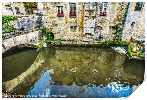 Old Buildings Aure River Bayeux Center Normandy France Print by William Perry