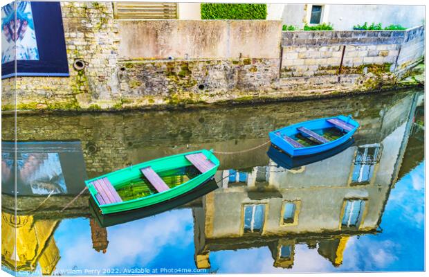 Colorful Boats Aure River Reflection Bayeux Center Normandy Fran Canvas Print by William Perry