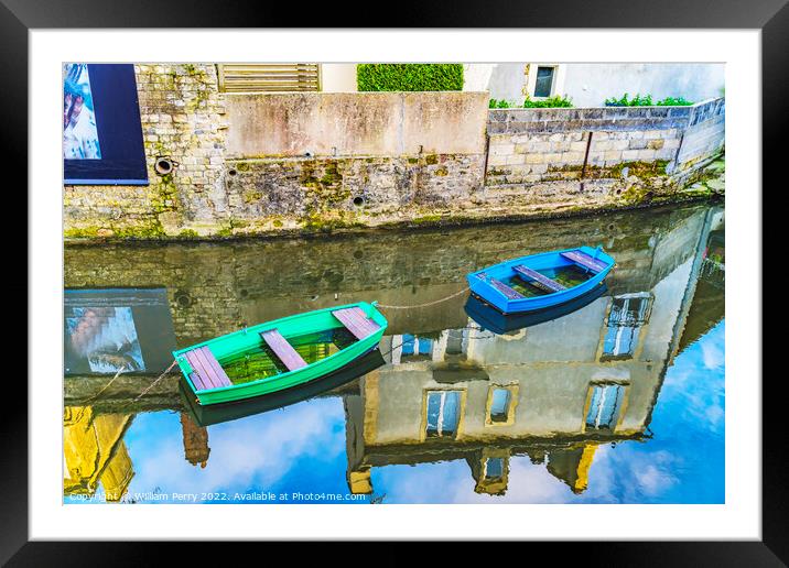 Colorful Boats Aure River Reflection Bayeux Center Normandy Fran Framed Mounted Print by William Perry