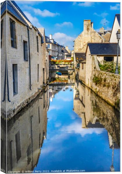 Old Buildings Aure River Bayeux Center Normandy France Canvas Print by William Perry