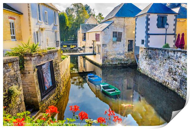 Old Buildings Aure River Bayeux Center Normandy France Print by William Perry
