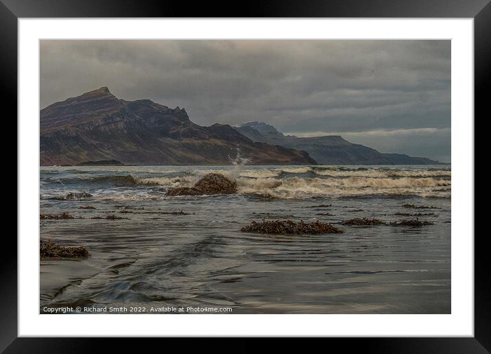Ben Tianavaig and The Storr from Braes beach Framed Mounted Print by Richard Smith