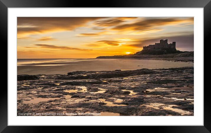 Bamburgh Castle Sunrise Framed Mounted Print by Reg K Atkinson