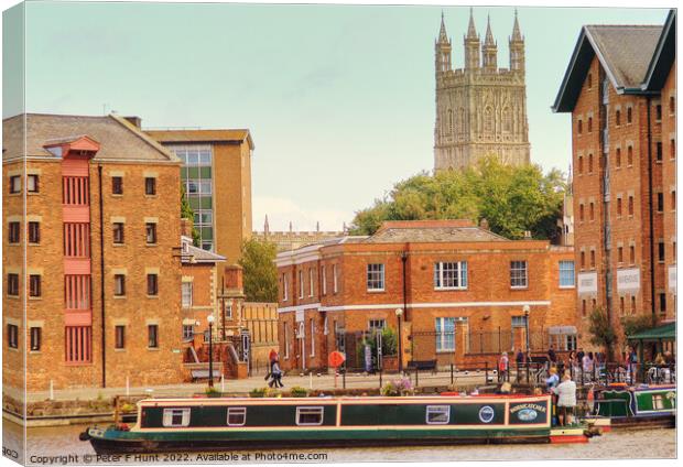 Gloucester Cathedral From Gloucester Docks Canvas Print by Peter F Hunt
