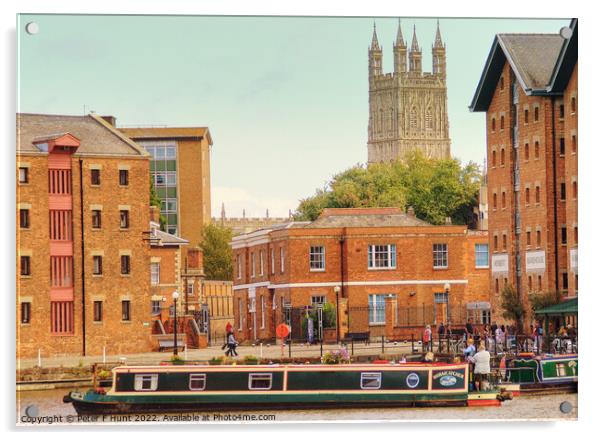 Gloucester Cathedral From Gloucester Docks Acrylic by Peter F Hunt