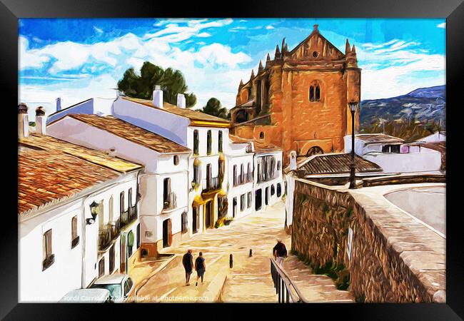 Charming Streets of Ronda - C1804-2933-WAT Framed Print by Jordi Carrio