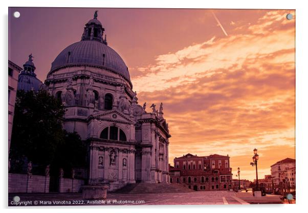 Sunset over Basilica di Santa Maria della Salute in Venice, Ital Acrylic by Maria Vonotna