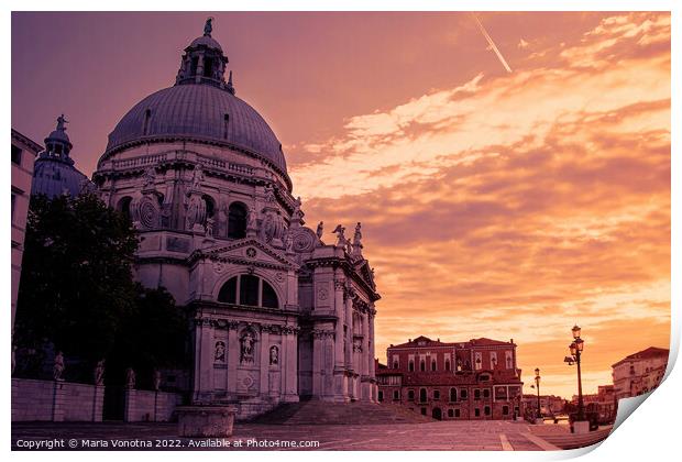 Sunset over Basilica di Santa Maria della Salute in Venice, Ital Print by Maria Vonotna