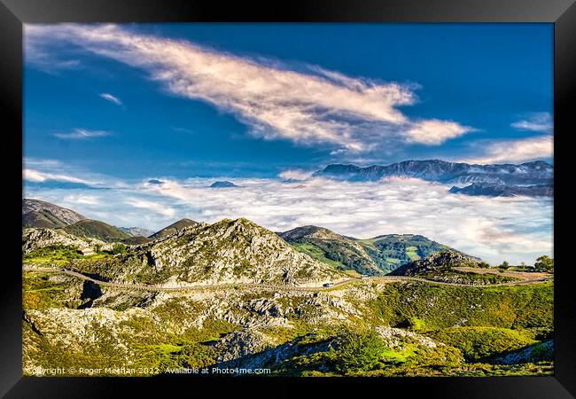 Enchanting Misty Valley in Picos Mountains Framed Print by Roger Mechan