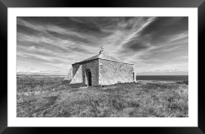 The ancient chapel on St Aldhelm's Head Framed Mounted Print by Mark Godden