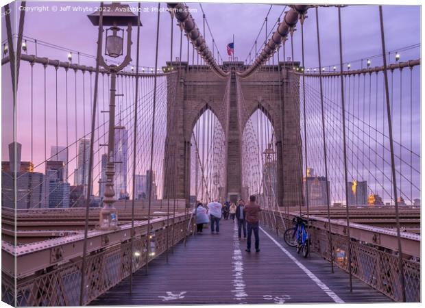 Brooklyn Bridge at sunset  Canvas Print by Jeff Whyte