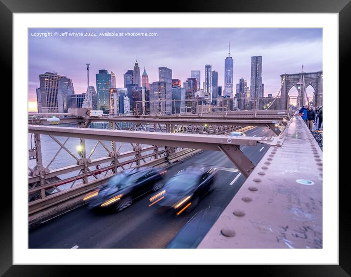 Brooklyn Bridge at sunset  Framed Mounted Print by Jeff Whyte