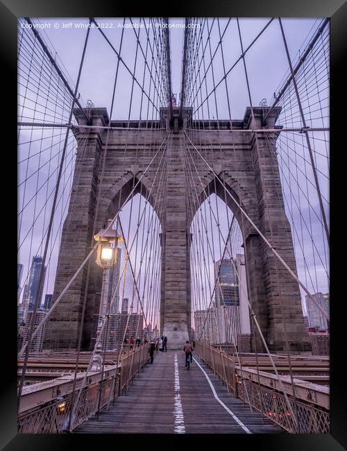 Brooklyn Bridge at sunset  Framed Print by Jeff Whyte
