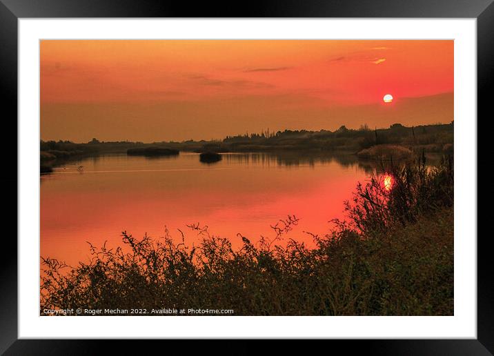 Serene Sunset Reflections Framed Mounted Print by Roger Mechan
