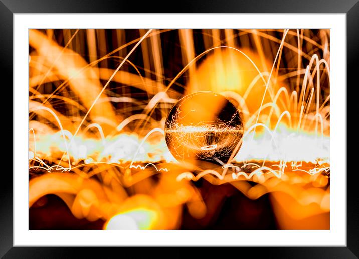 Glass Ball showered with sparks (Wire Wool) Framed Mounted Print by Shafiq Khan