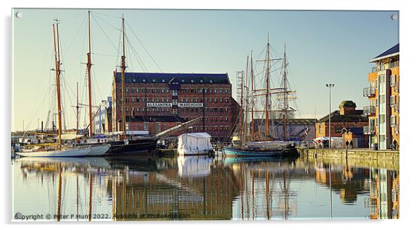 Gloucester Dock Winter Reflections Acrylic by Peter F Hunt