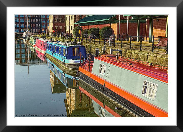 Canal Boat Reflections Gloucester Dock Framed Mounted Print by Peter F Hunt