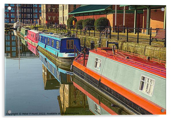 Canal Boat Reflections Gloucester Dock Acrylic by Peter F Hunt