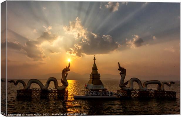 Sunset over Phayao lake, Thailand Canvas Print by Kevin Hellon
