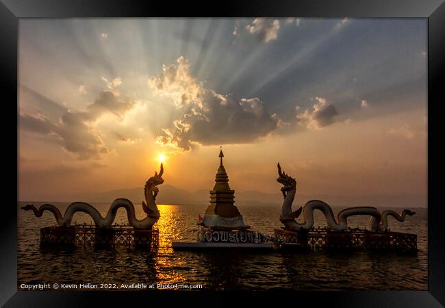 Sunset over Phayao lake, Thailand Framed Print by Kevin Hellon