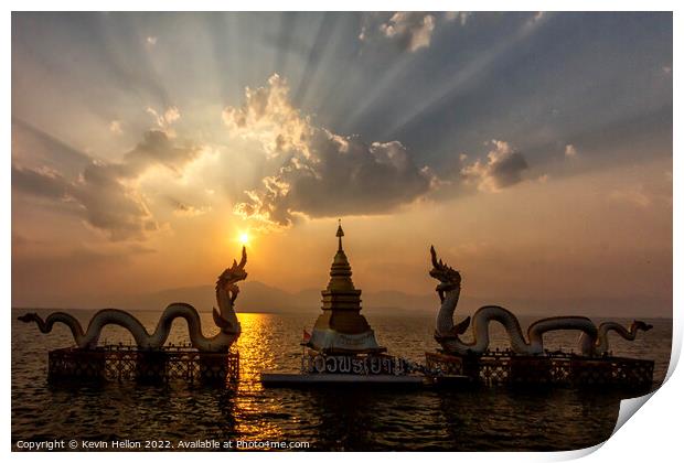 Sunset over Phayao lake, Thailand Print by Kevin Hellon